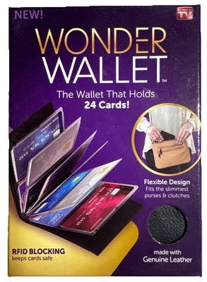 Wonder Wallet- Black - Holds 24 cards. RFID Blocking  . Genuine Leather Blk New - Image 1 of 4