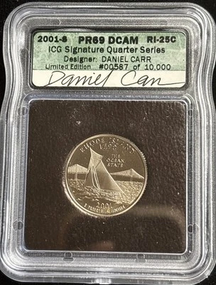 2001-S Rhode Island Quarter ICG PR69 DCAM 25C Daniel Carr - Image 1 of 2