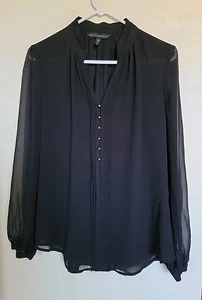 White House Black Market top blusa manica lunga donna 4 nero maniche trasparenti - Foto 1 di 4