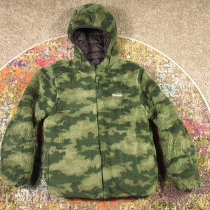 Eddie Bauer Reversable Hooded Puffer Jacket Youth L Boys 14-16 Green Black Camo - Picture 1 of 12