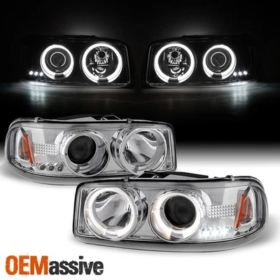 Par de faros LED proyectores doble halo transparentes cromados para GMC Sierra Yukon 99-06 Foto 1 de 4