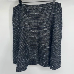 Lafayette 148 New York Tweed Midi Skirt Women Size 14 A Line Flare Navy Metallic - Picture 1 of 9