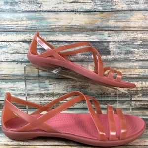 Crocs Riemchensandalen Isabella Damen Größe 9 rosa Gummi Slipper Freizeit - Bild 1 von 11