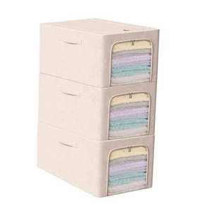 3 Pack 56L Stackable Clothes Storage Bins with Metal Frame Handles & Zipper, - Picture 1 of 7