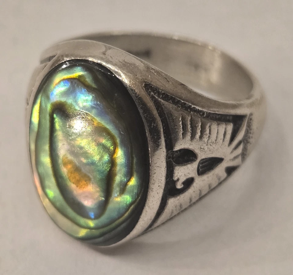 Anillo de plata esterlina para hombre abulón Thunderbird estilo suroeste talla 11 Foto 1 de 4