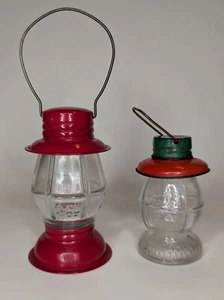 2 Victory Glass Candy Containers Novelty Lanterns Vintage Lot Railroad  - Afbeelding 1 van 6
