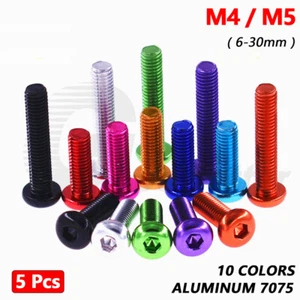 5pcs Aluminum Hexagon Hex Socket Head Button Allen Bolts Screws M4 M5 x 6mm-30mm - Picture 1 of 11