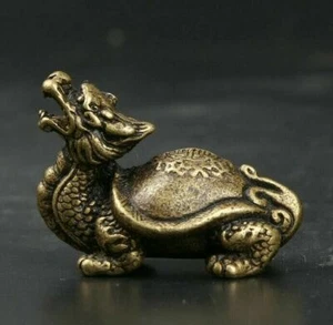 Chinese Brass Turtle Dragon Beast Sculpture Figurine Tabletop Home Office Decor - Picture 1 of 12