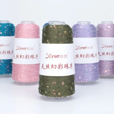 50g 400M 3mm Sequin Yarn Craft Sparkling Yarn Knitting Crocheting Sewing Thread - Image 1 of 4