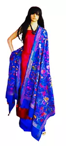 Indisch Pakistanisch Tussar Seide Kantha Handstickerei Reine Seide Kleid Material Set - Bild 1 von 7