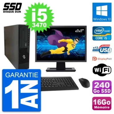 PC Fujitsu E910 Dt Pantalla 22" Intel i5-3470 RAM 16Go SSD 240Go Windows 10 Wifi - Imagen 1 de 4