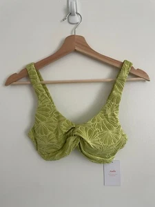 Andie The Portofino Bikini Top Women's XS Green Textured Floral Knotted Front - Picture 1 of 10