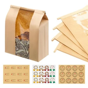Kraft Paper Bread Loaf Bags with Tin Tie Tab Lock 14" x 8.3" x 3.5" Clear Fro... - Picture 1 of 7