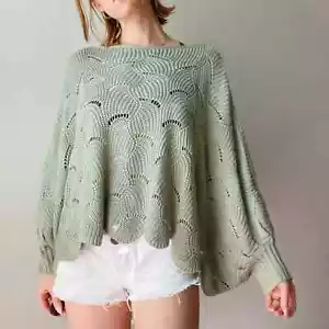 Anthropologie Moon & Madison Open Cable Knit Crop Oversized Sweater Medium - Picture 1 of 6