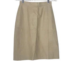 Vtg CEDARS Women 100% Leather Pencil Skirt Knee Length Sz 6 Cream Luxury 25-1 - Picture 1 of 7