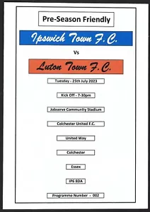 IPSWICH TOWN v LUTON TOWN 25.07.23 PRE-SEASON FRIENDLY PROGRAMME - Picture 1 of 3