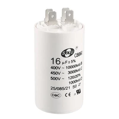 CBB60 Run Capacitor 16uF 450V AC Double Insert 72x40mm White for Pump Motor - Image 1 of 4