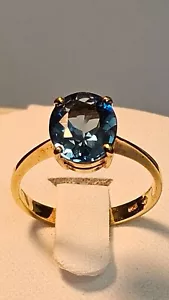 (750)~ANELLO TOPAZIO BLU LONDRA OVALE ORO GIALLO 18 CARATI~**2,75 ct**~3,6 grammi~TG. 7,25 - Foto 1 di 8