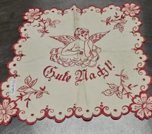 Vintage Antique  Redwork Embroidery Cupid Angel - Picture 1 of 5