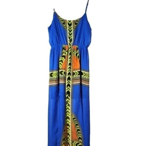 Fire Los Angeles Boho Mini Maxi Dress Overlay Blue Medium Adj Sun Tribal Summer - Picture 1 of 8