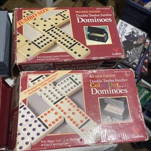 DOMINO BY CARDINAL 91 DOUBLE TWELVE JUMBO COLOR DOT DOMINOES VINYL CASE GAME - Picture 1 of 3