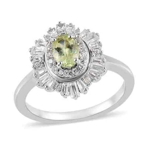 GORGEOUS!! 1.75ctw Natural Chrysoberyl & Zircon Ring Platinum Plated Size 9 - Picture 1 of 6