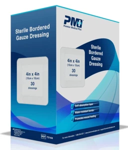 Premier Medical Plus Sterile Bordered Gauze Wound Dressing 4x4 (30 pads) - Picture 1 of 2