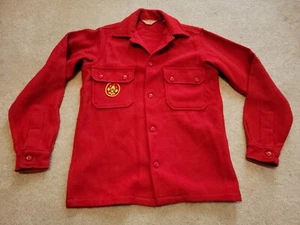 VTG 70's BOY SCOUTS OF AMERICA OFFICIAL RED HEAVY OUTDOOR WOOL SHIRT JACKET USA - Picture 1 of 12