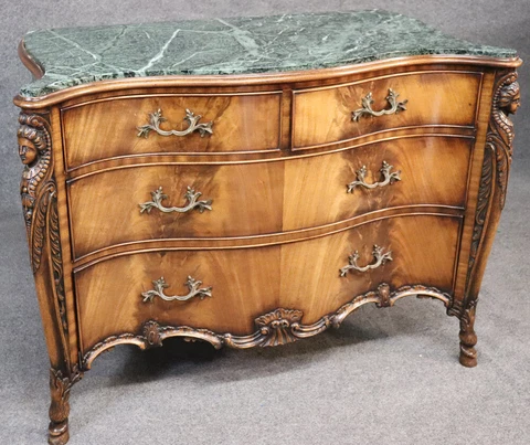 Figural Carved Maidens French Green Marble Top Commode Server Buffet, circa 1940 Cover