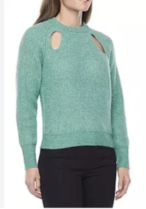 Worthington Crew Neck Sweater Women’s Petite Large PL Jade Green Cut Out Detail - Picture 1 of 11
