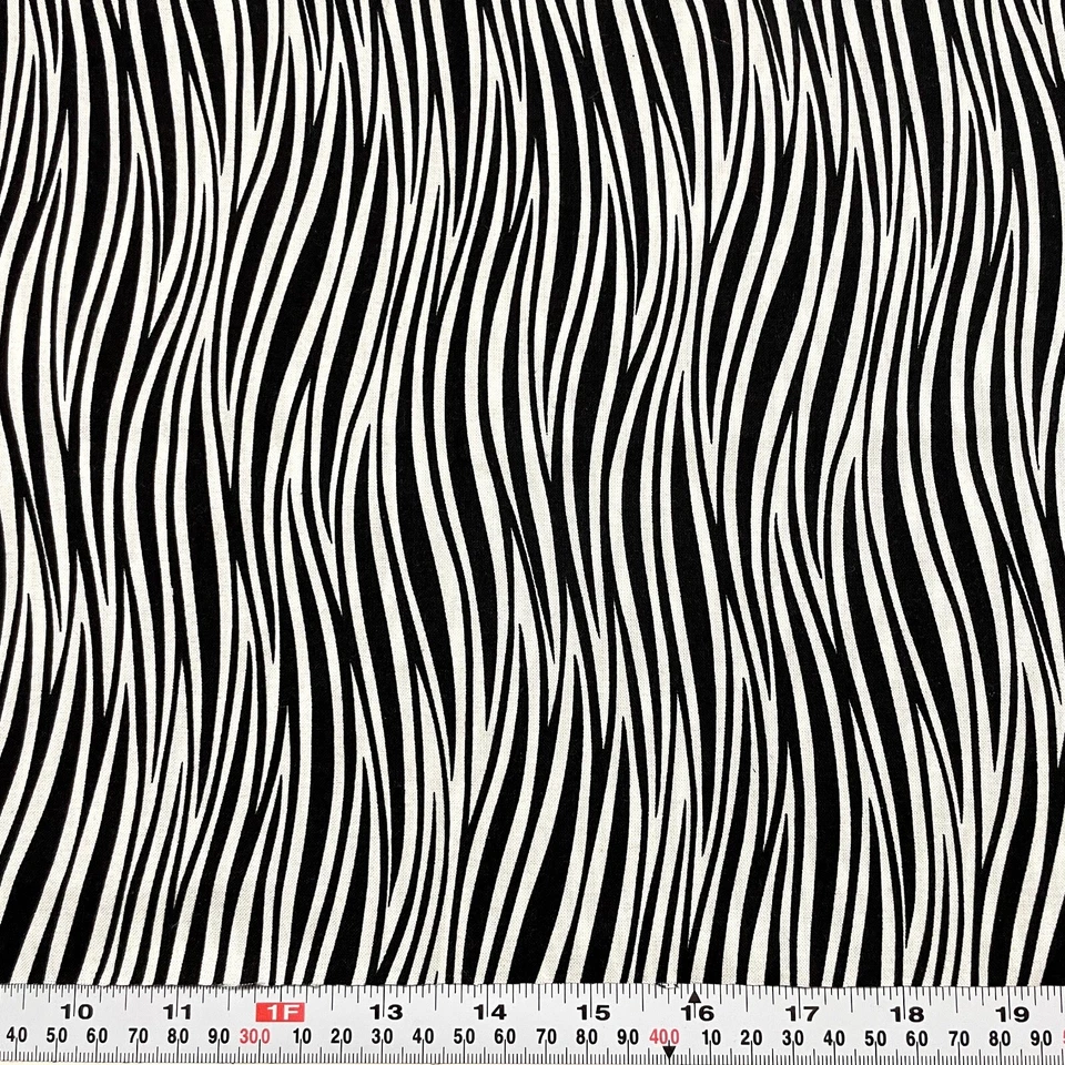 Zebra Stripes Faye Burgos Marcus Fabrics Black & White Cotton Remnant 19" x 43" - Image 1 of 2