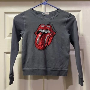 H&M x Rolling Stones Sequin Logo Grey Sweatshirt 8-10Y - Picture 1 of 7