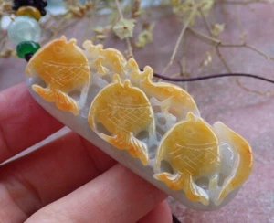 Video Certified Yellow 100% Natural A Jade jadeite pendant Fish 年年有余 101498 - Picture 1 of 10
