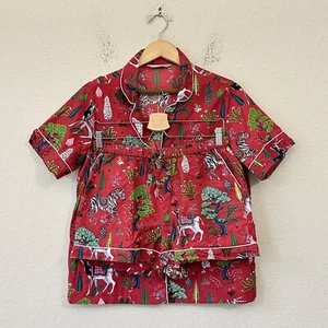 PRINT FRESH Antelope Forest Shorts Pajama Set Womens Sz S Red Lounge Sleepwear - Picture 1 of 14