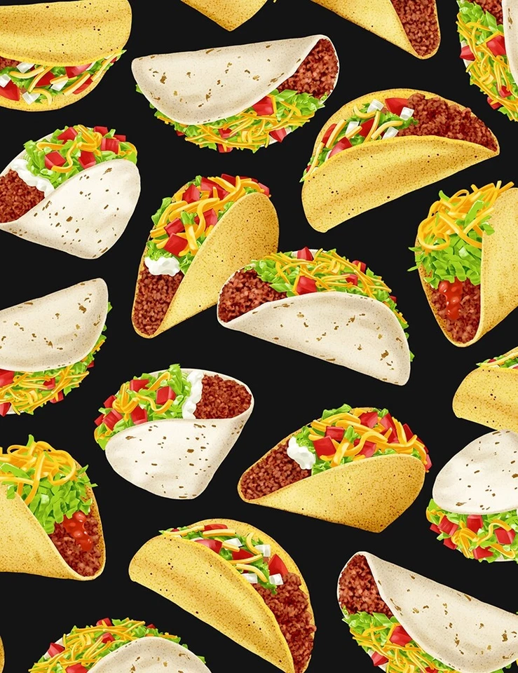 Food Fabric - Taco Toss on Black - Timeless Treasures YARD - Image 1 of 1