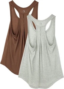 icyzone Workout Tank Tops for Women - Athletic Yoga Medium, Grey/Coffee Brown - Picture 1 of 6