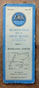 Ordnance Survey Paper Quarter Inch Map Scotland North Sheet 7 Nairn Thurso Wick - Bild 1 von 1