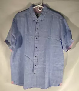 Report Collection Blue Button-up Short Sleeve Shirt Size XL 100% Linen - Picture 1 of 5