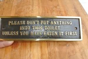 solid brass sign" toilet " screw to door cast heavy vintage style 23 cm long B - Picture 1 of 7