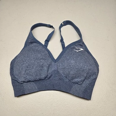 Gymshark 女式运动文胸中号蓝色 Heather 无线针织表带可调节 — 第 1/4 张图片