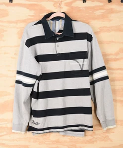 Exsto bestickt Streifen Langarm Rugby Polo Shirt Herren Large - marine/grau - Bild 1 von 8
