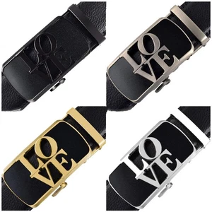 Womens Love Ratchet Leather Belt Designer Casual Automatic Buckle 35mm Wide Q61 - Picture 1 of 36