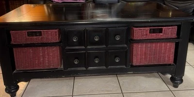 Wooden Dark Brown Concealment Center  Table With  4 Drawers And 4 Basket Drawers - Image 1 of 4