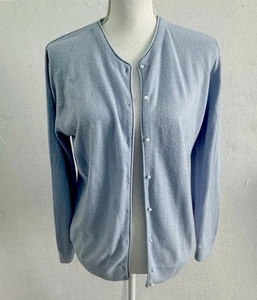 Vintage Talbott Blue Knit Cardigan Sweater w/ Pearl Buttons USA Made Sz M - Picture 1 of 7