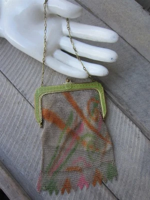 Vintage 1920's Whiting & Davis Art Nouveau Deco Metal Mesh Enamel Evening Purse - Image 1 of 4