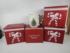 Spode Tazza Albero di Natale Porcellana 14 oz Menta Piperita Manico a Strisce Set di 4 Nuovo - Foto 1 di 8