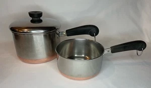 3 Pc Set Vtg Revere Ware Copper Bottom 2 Qt /w Lid & 1 Qt Sauce Pans - Picture 1 of 22