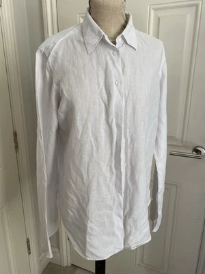 Женская рубашка Nicole Farhi 100% лен белая с длинными рукавами размер M 14 - Изображение 1 из 4