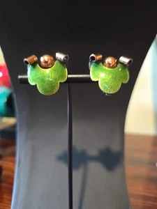 Vintage MATISSE Kupfer und grüne Emaille Clip Ohrringe - Bild 1 von 4