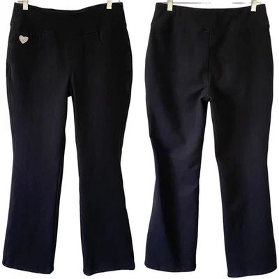 DREAMJEANNES QUACKER FACTORY Flat Waistband Bootcut Jeans Size Small Black - Image 1 of 3